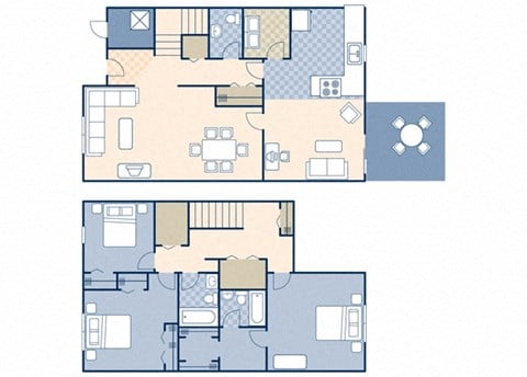 Floor plan for 3 beds, 2 baths, 1350 sqft